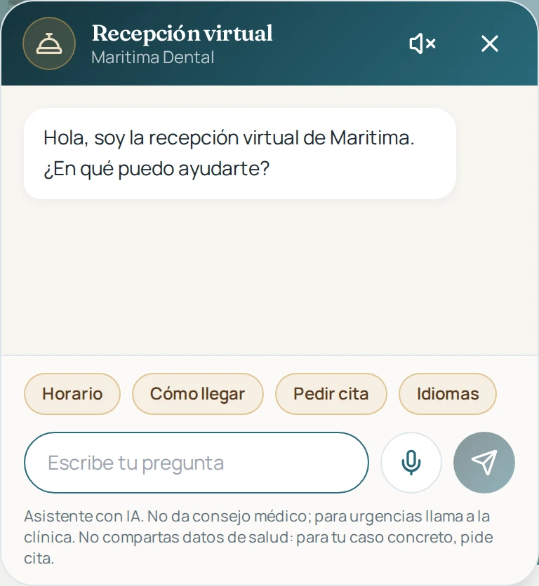 Chat de la recepcionista virtual en la web de Maritima Dental